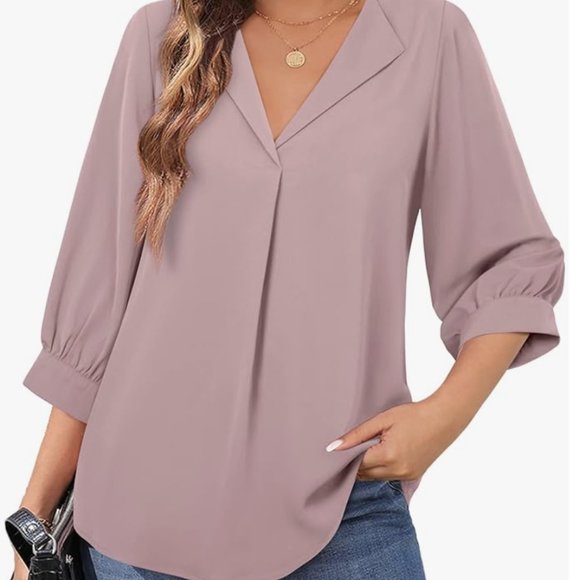 Unixseque Women's Casual Chiffon V Neck 3/4 Sleeve Business Tops Loose Work Blou - Picture 6 of 6